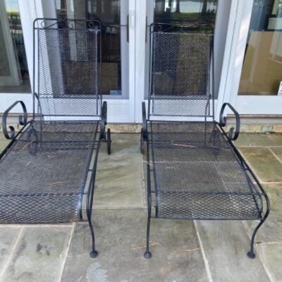 O - 407: Pair of Vintage Woodard Wrought Iron Lounge Chairs 