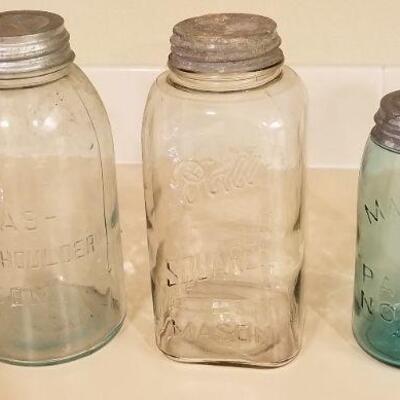 Lot #117: Bundle of (3] Antique Large BALL, ATLAS AND MASON'S Jars w/ Lids