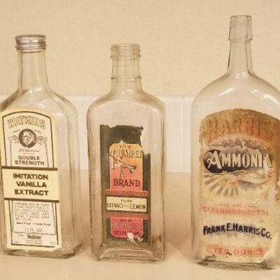 Lot #118: Vintage Group of (3) Glass Bottle Advertising Original Labels 