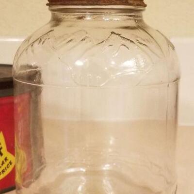 Lot #119: Vintage Duraglass FOLGERS COFFEE Mountain Theme Glass Containers w/ Red Tin 