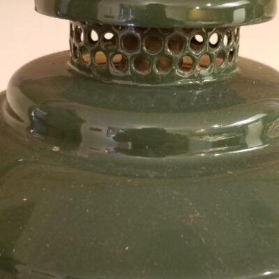 Lot #122: Vintage Green Enamel COLEMAN Lantern w/ Original Amber Glass Shade + Mantles 