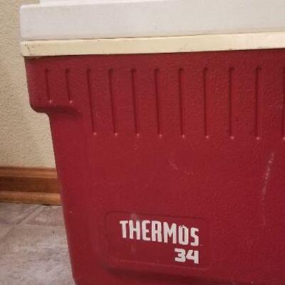 Lot #132: Vintage THERMOS 34 Red Cooler 