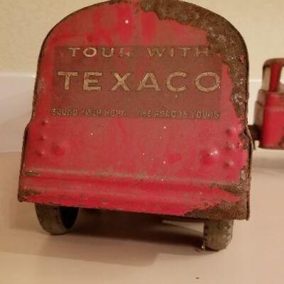 Lot #145: Vintage Metal TEXACO Red Truck and Tanker Trailer