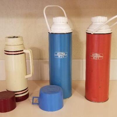 Lot #162: Group of (3) Vintage Mid Century Modern Thermos Style Containers 