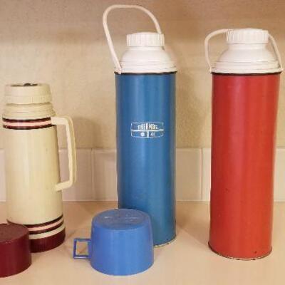 Lot #162: Group of (3) Vintage Mid Century Modern Thermos Style Containers 