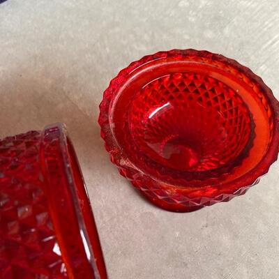 Cut red glass votive holder 