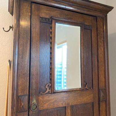 Victorian solid wood oak hall armoire umbrella stand 