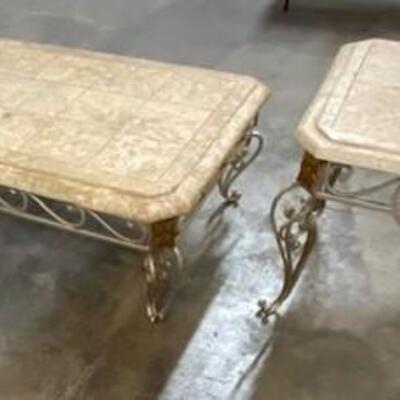 LOT#H14: Heavy Tile Top Coffee Table & End Table 