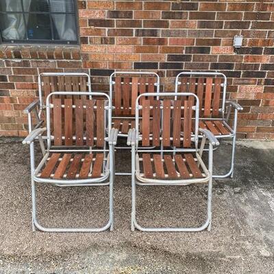 Set of 5 Vintage Wood & Aluminum Foldable Chairs