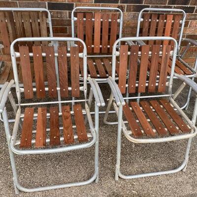 Set of 5 Vintage Wood & Aluminum Foldable Chairs