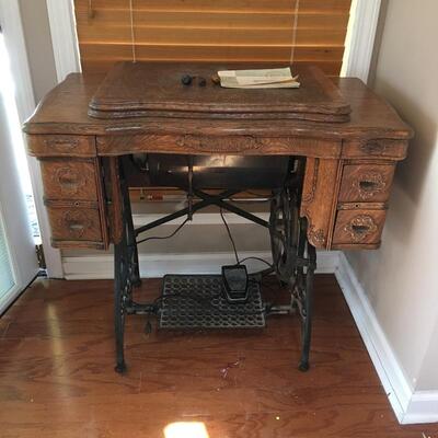 Lot 8 - White Treadle Sewing Table with Kenmore Sewing Machine. 