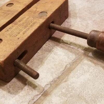 Lot #176: Antique JORGENSEN Wood Adjustable Clamp Tool Farmhouse