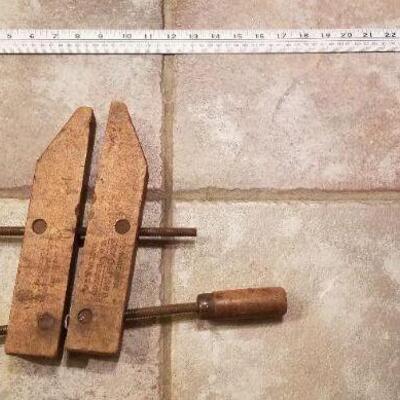 Lot #176: Antique JORGENSEN Wood Adjustable Clamp Tool Farmhouse