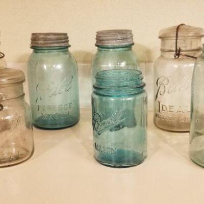 Lot #181: Vintage Group of (7) Colored and Clear Ball & Atlas Can