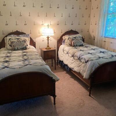 L - 519. Pair of Art Deco Twin Beds & Nightstand & Dresser