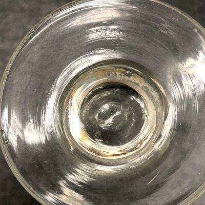 U79: Antique Glass Footed & Tapered Apothecary Wheel Etched Graduated Beaker