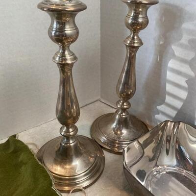 E - 593. 2 Gorham Silver Candlesticks and Silverplate