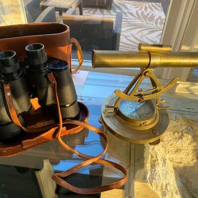 F - 609 Vintage Military Binoculars & Antique Brass Telescope