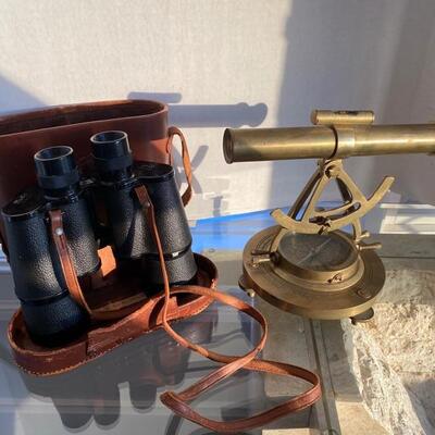 F - 609 Vintage Military Binoculars & Antique Brass Telescope