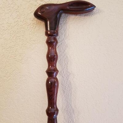 Lot 203: Hand Carved Rabbit Head Walking Stick/Cane