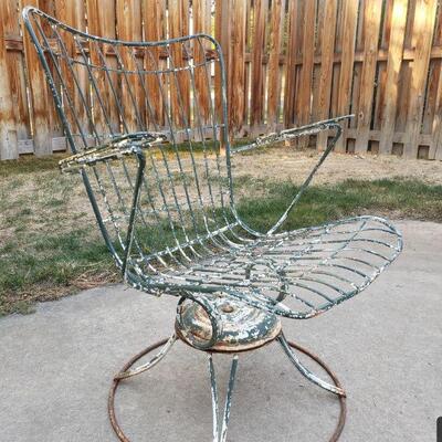 Lot 265: Mid Century Modern Homecrest Green Chippy Metal Bouncer Swivel Chair #2