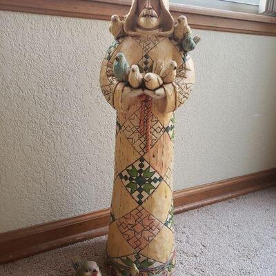 Lot 271: Garden Saint Statue with 3 Birds
