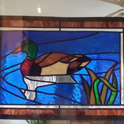 LOT 294: Mallard Stained Glass Hanging Panel (25" Ã— 17.25" - Panel Measurements Only)
