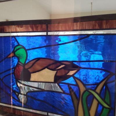LOT 294: Mallard Stained Glass Hanging Panel (25" Ã— 17.25" - Panel Measurements Only)