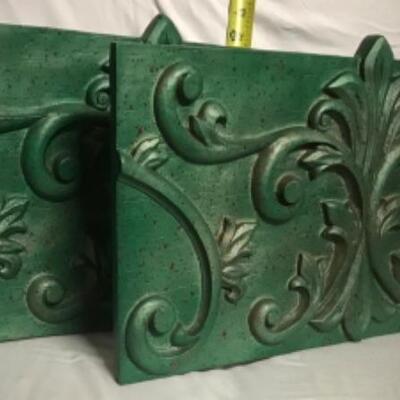 TWO ~ BEAUTIFUL ORNATE DAMASK STYLE CARVED WOOD CHRISTMAS WALL ART PIECES