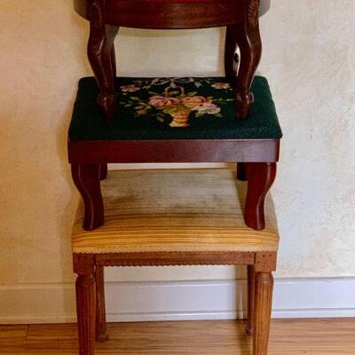 LOT 15  GROUP OF 3 ANTIQUE FOOTSTOOLS NEEDLEPOINT