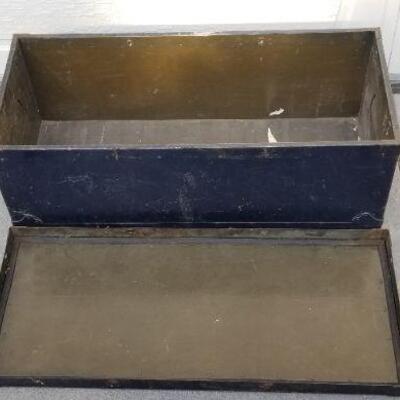 Lot #302: Vintage Metal Storage Trunk w/ recessed handles