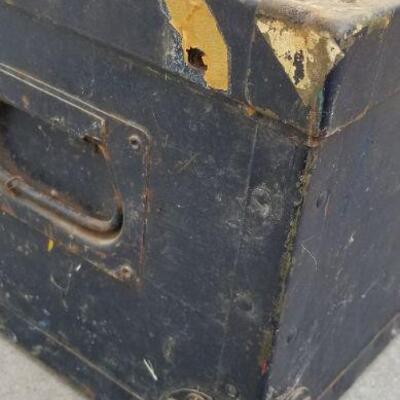 Lot #302: Vintage Metal Storage Trunk w/ recessed handles