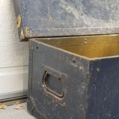 Lot #302: Vintage Metal Storage Trunk w/ recessed handles