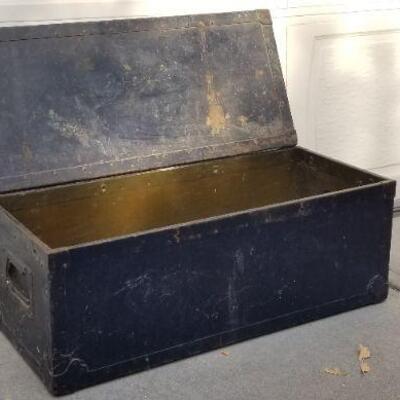 Lot #302: Vintage Metal Storage Trunk w/ recessed handles