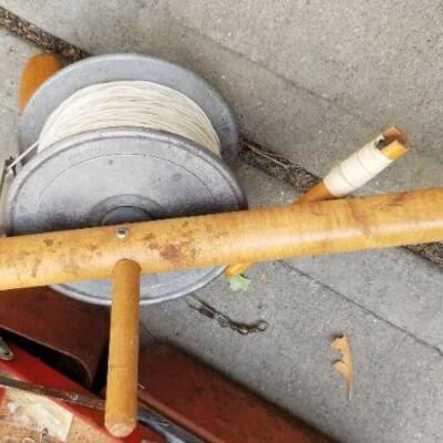 Lot #303: Vintage Large Fishing Reel and Tackle Box w/ Assortment