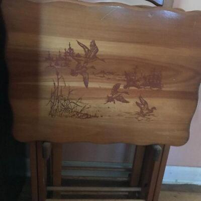 Vintage Wooden Oak Tray Table Set