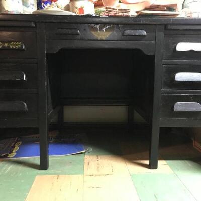 Vintage Colonial style Black Glass top Desk