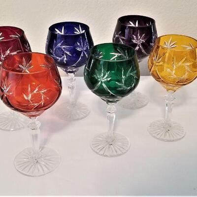 Lot #2  Set of 6 Bohemian Cut to Clear Wine Goblets
