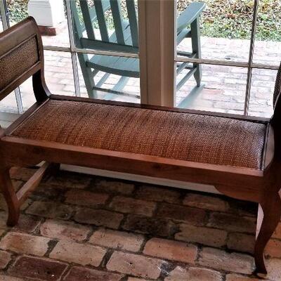 Lot #14  Stylish Pine Bench with Rattan Seat and Inserts