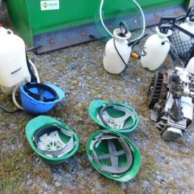 Large Collection of Outdoor Pump Sprayers, Safety Helmets, and More (A)