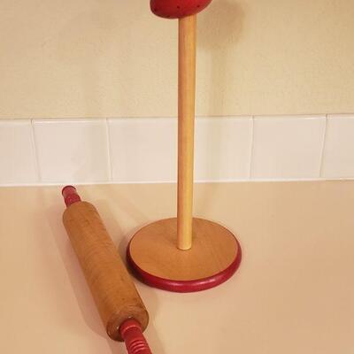 Lot 325: Vintage Rolling Pin and Paper Towel Holder