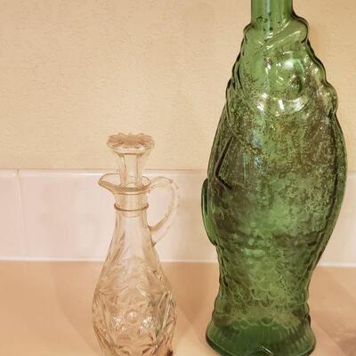 Lot 327: (2) Fish Bottles & (1) Vinegar Cruet