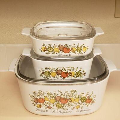 Lot 341: (3) Vintage Corning Ware Spice of Life La Marjolaine Casserole Dishes with Lids