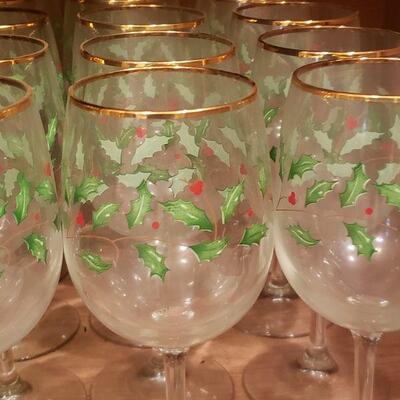 Lot 363: Vintage Christmas Holly Wine Glasses
