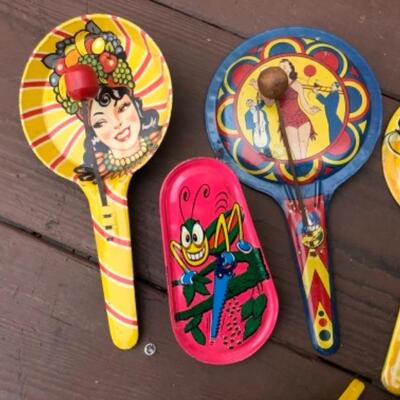 Lot 198: 6 Vintage Noise Makers, Rare: Ladies, New Years Eve Themed, 1950â€™s