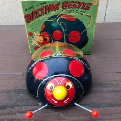 Lots 168, 189, 301, 366: Lady Bug: Tin, 1950â€™s; Buzzy Bee, Buzzing Beetle, Magical Action: Battery Operated, Boxed; Butterfly Toy,...