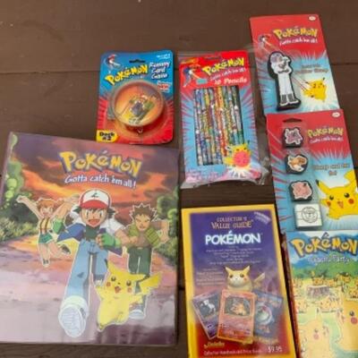 Lots 65, 337: PokÃ©mon Pencils and Collectors Book, VHS, 2 Stamp Kits, Card Game, Original Packaging 1990â€™s;  PokÃ©mon 3 Ring Binder,...