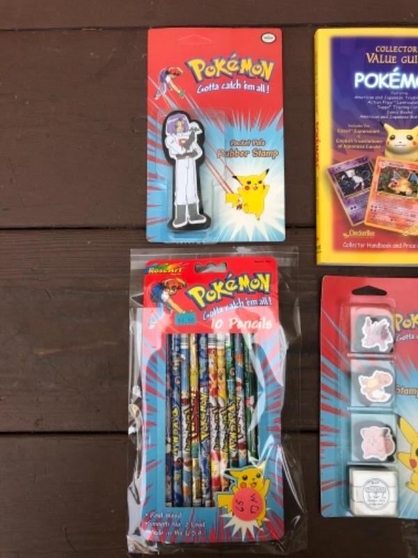 Lots 65, 337: Pokémon Pencils and Collectors Book, VHS, 2 Stamp Kits, Card  Game, Original Packaging 1990's; Pokémon 3 Ring Binder, 1990's