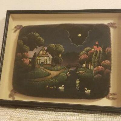 Lot #372: Vintage Handpainted Pillow FRAMED