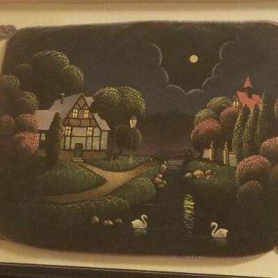 Lot #372: Vintage Handpainted Pillow FRAMED